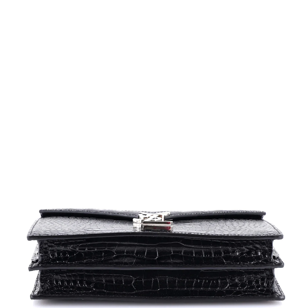 Cassandra Chain Shoulder Bag Crocodile Embossed Leather Small - Deep Luxury