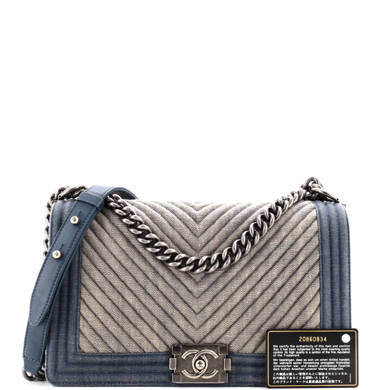Boy Flap Bag Chevron Denim New Medium - Deep Luxury