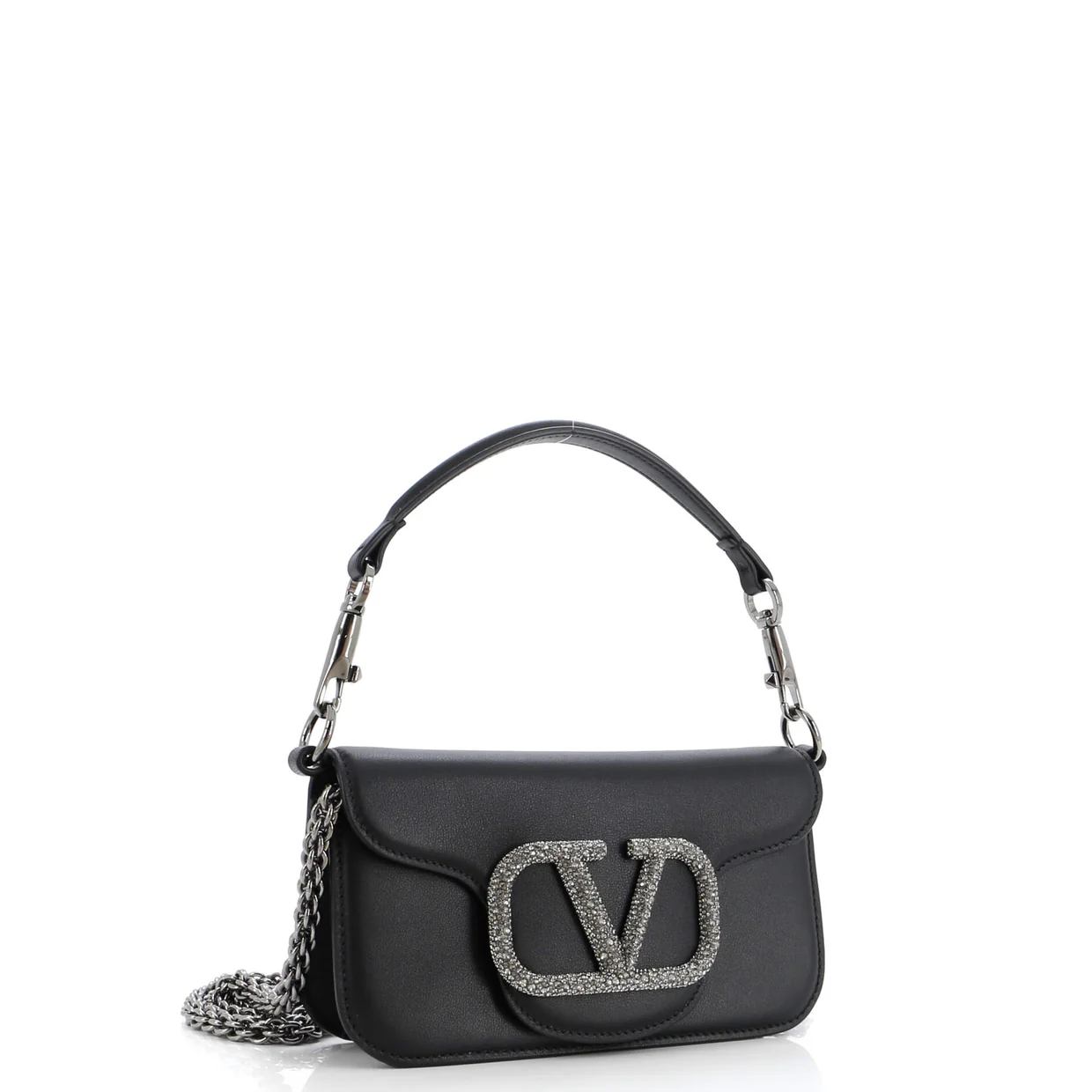 VLogo Loco Flap Shoulder Bag Leather with Crystals Small - Deep Luxury