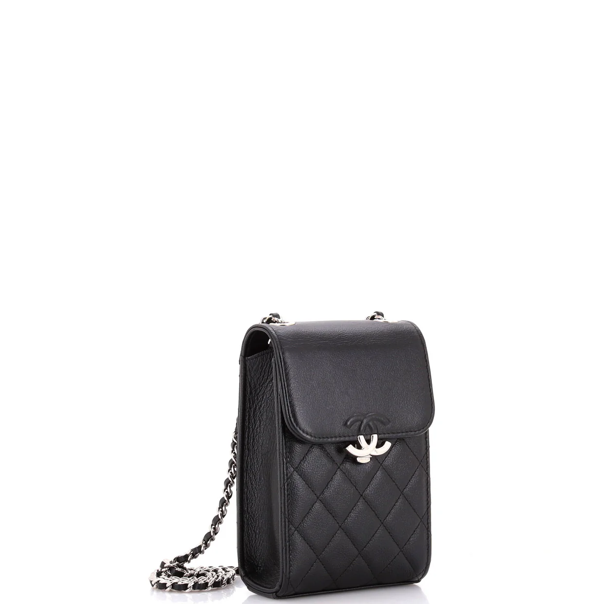 CC Box Flap Phone Holder Crossbody Bag Quilted Caviar - Deep Luxury