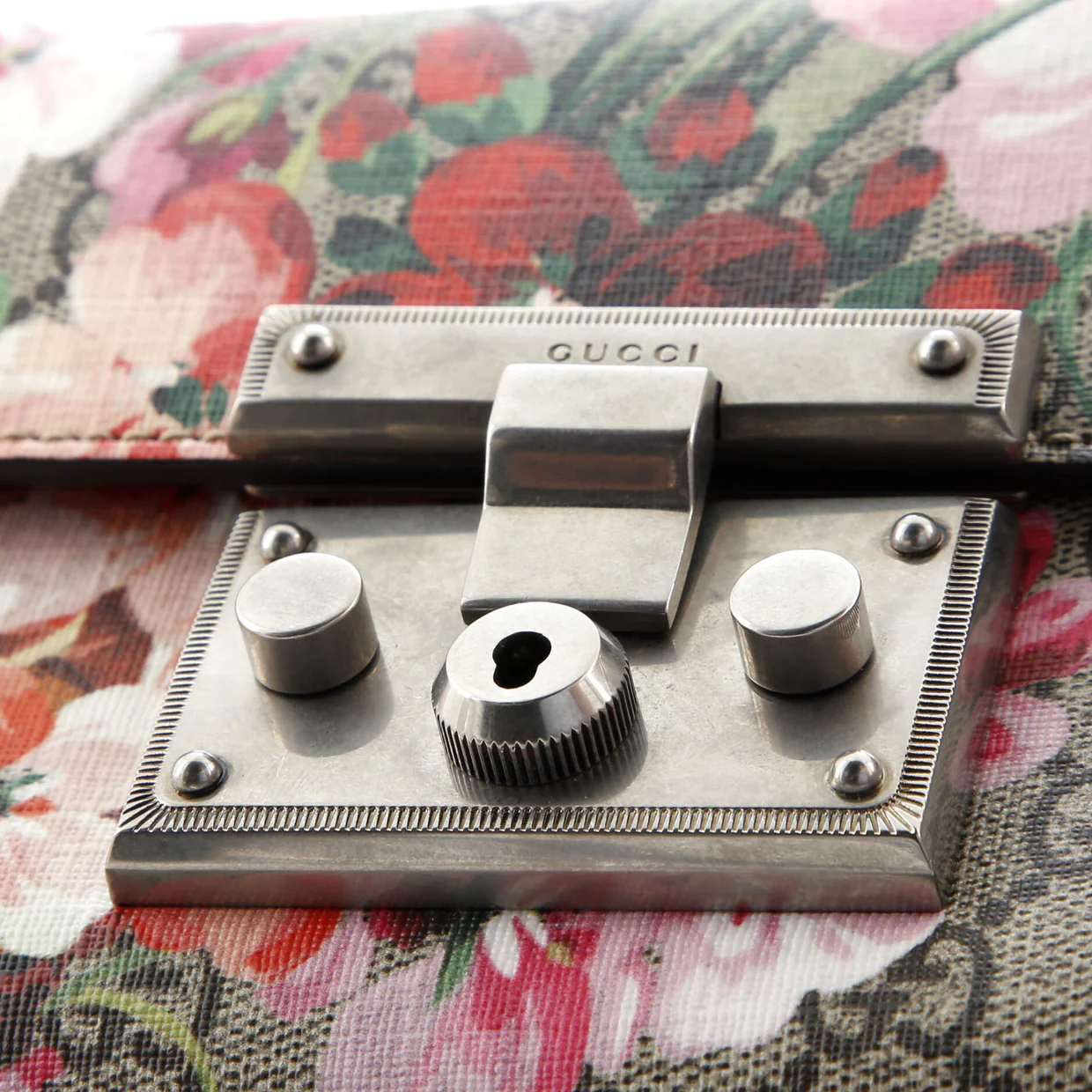 Padlock Shoulder Bag Blooms Print GG Coated Canvas Small - Deep Luxury