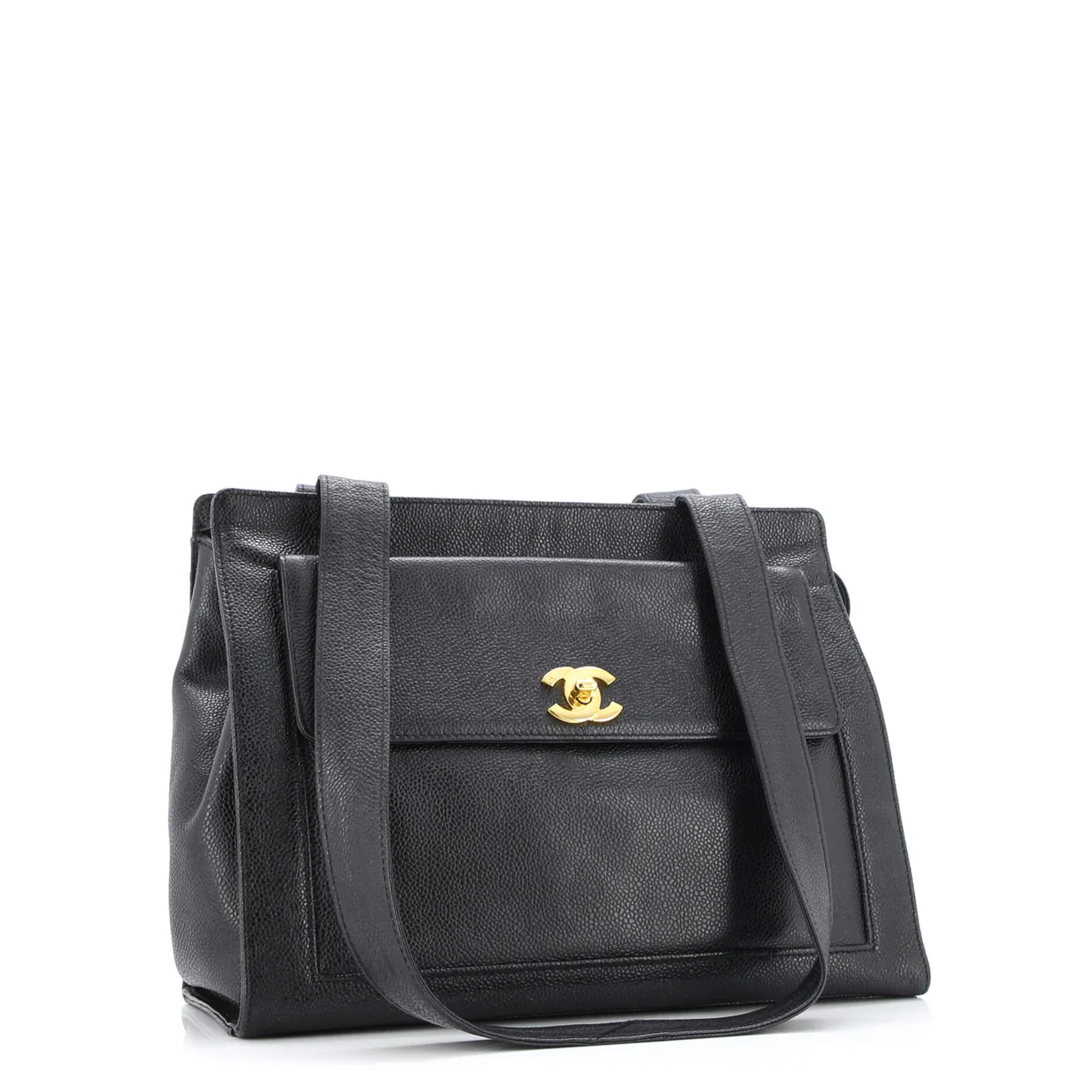 Vintage Front Pocket Tote Caviar Medium - Deep Luxury