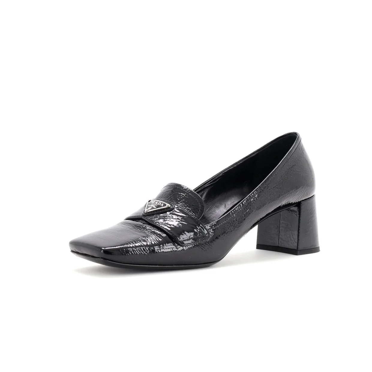 Women's Triangle Logo Heeled Pumps Patent - Deep Luxury