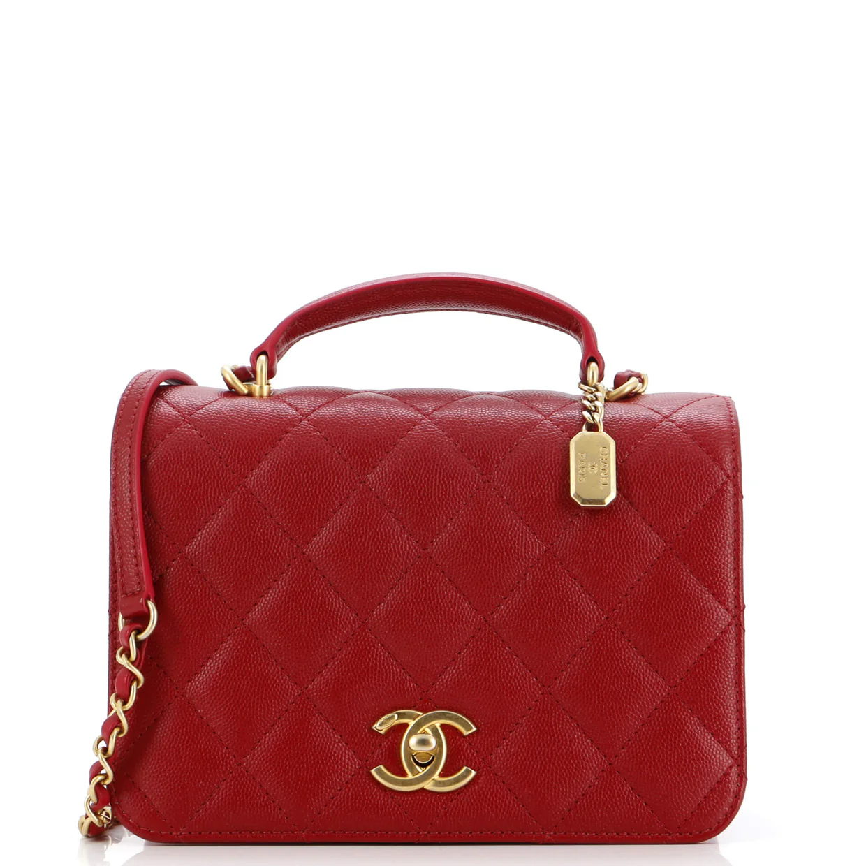 CC Top Handle Chain Full Flap Bag Quilted Caviar Small - Deep Luxury