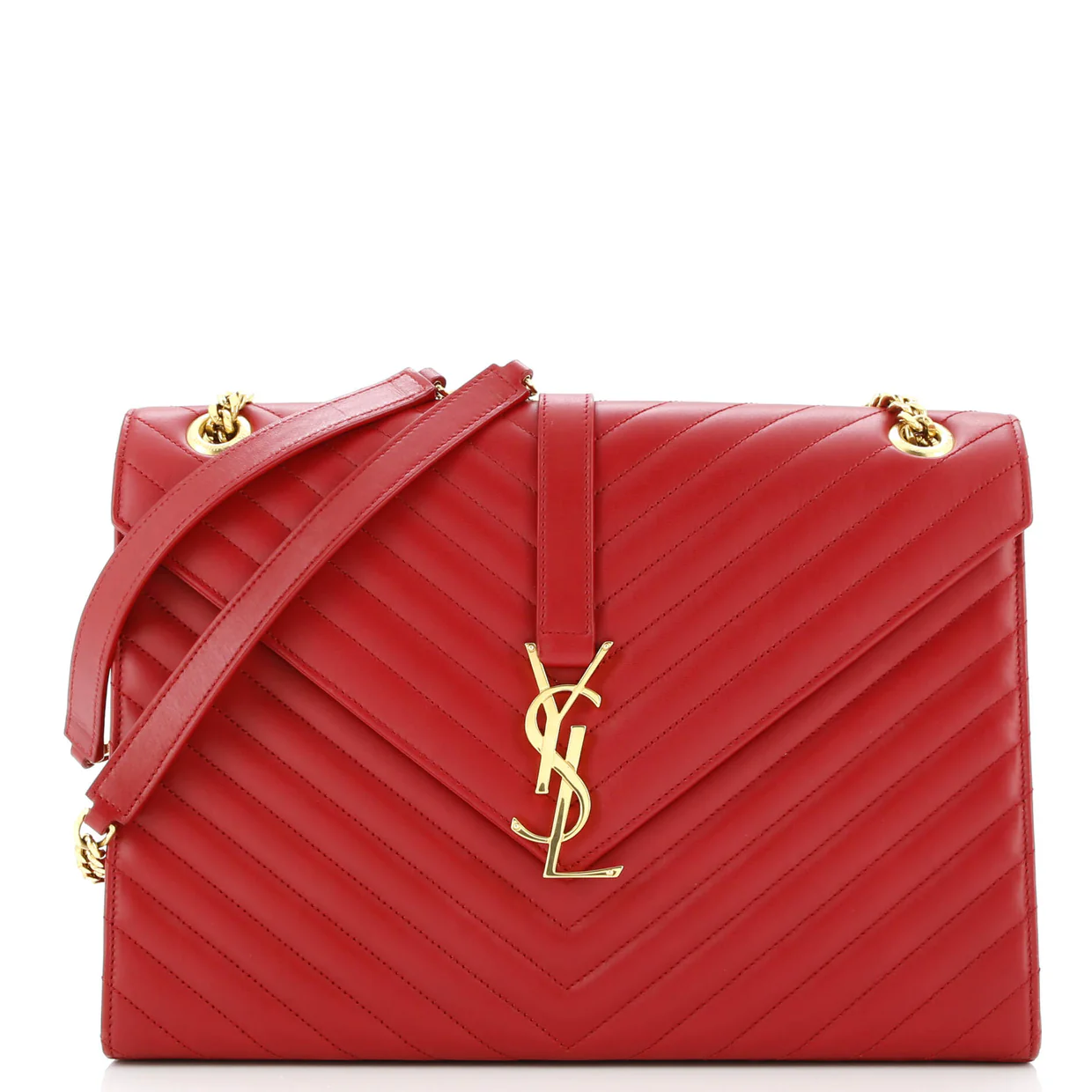 Classic Monogram Envelope Satchel Matelasse Chevron Leather Large - Deep Luxury
