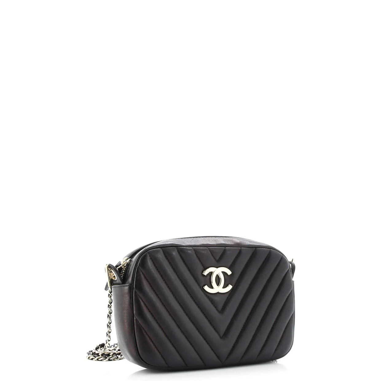 CC Camera Case with Chain Chevron Lambskin Small - Deep Luxury