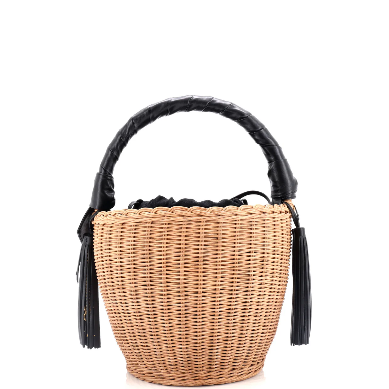 Panier Tassel Round Bucket Bag Wicker with Leather - Deep Luxury