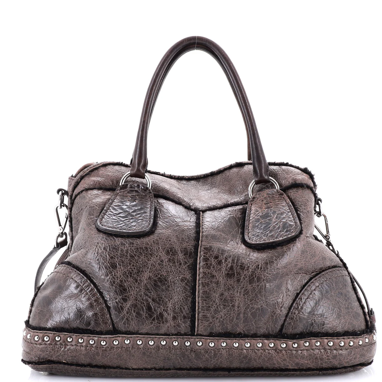 Convertible Tote Studded Distressed Leather Large - Deep Luxury