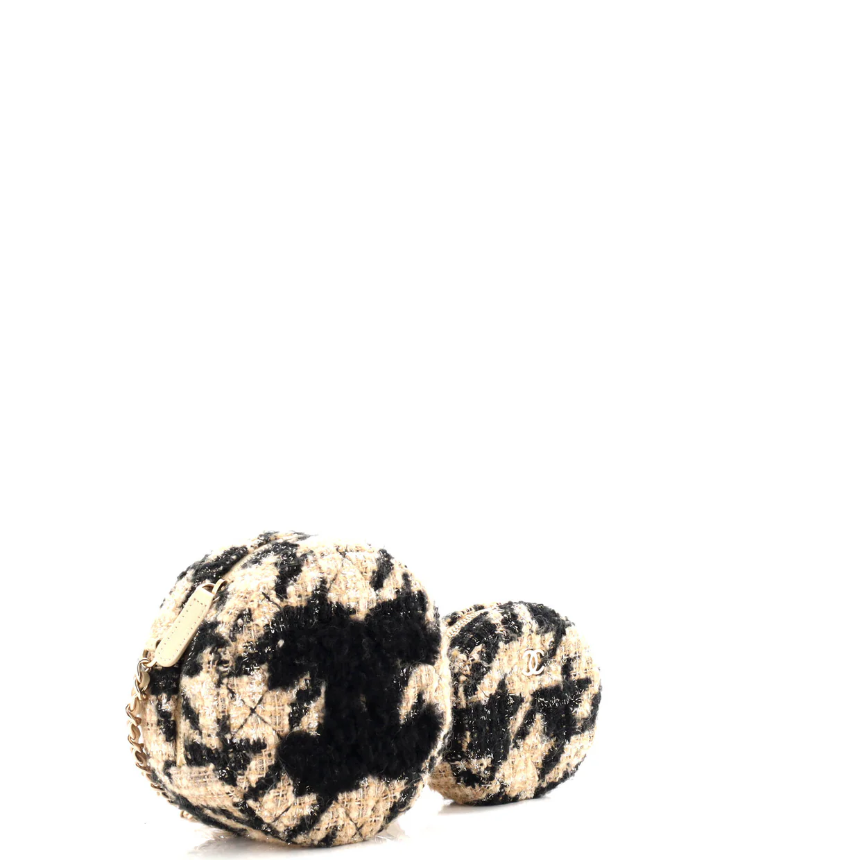 Round Clutch with Chain and Coin Purse Quilted Tweed with Shearling - Deep Luxury