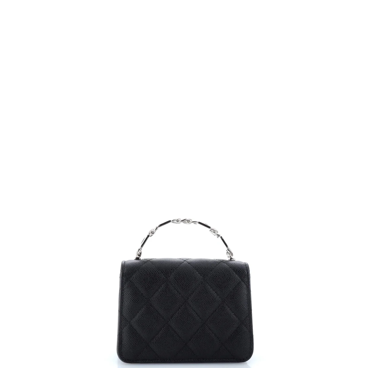 Coco Enamel Top Handle Flap Clutch with Chain Quilted Caviar - Deep Luxury