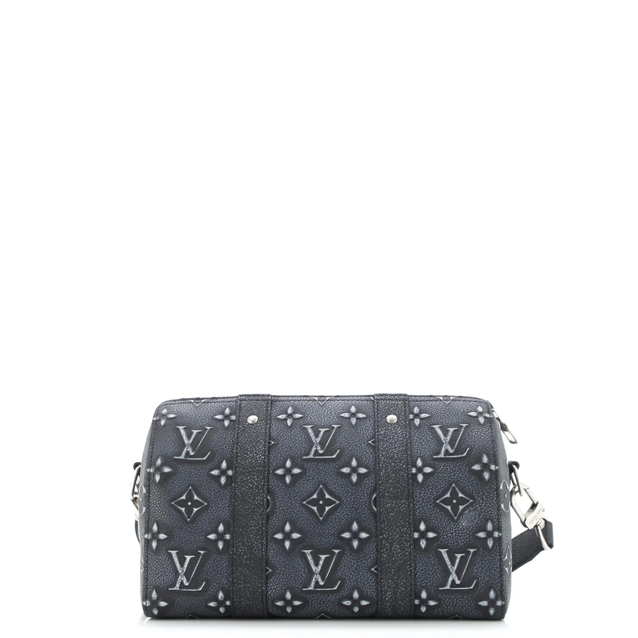 City Keepall Bag Faded Monogram Debossed Leather - Deep Luxury