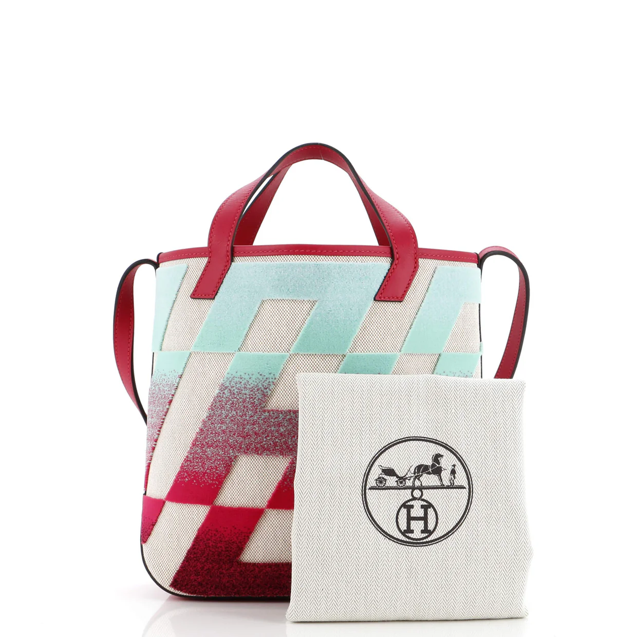 Cabas H en Biais Tote Tufted Motif Canvas with Leather 27 - Deep Luxury