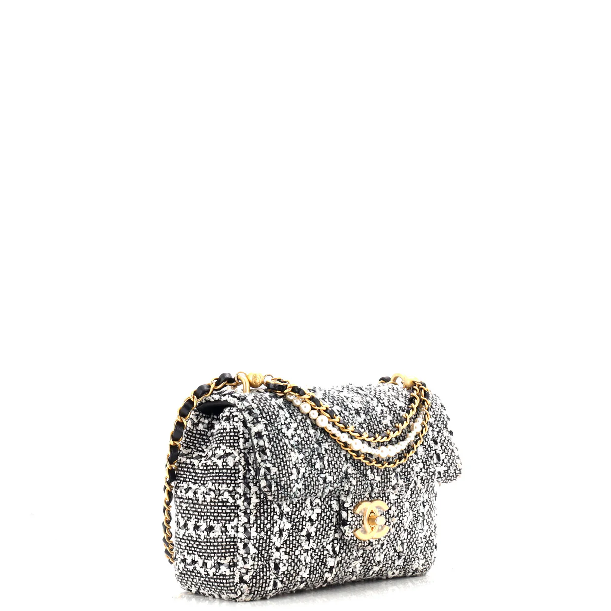 Pearl Chain CC Flap Bag Quilted Tweed Mini - Deep Luxury