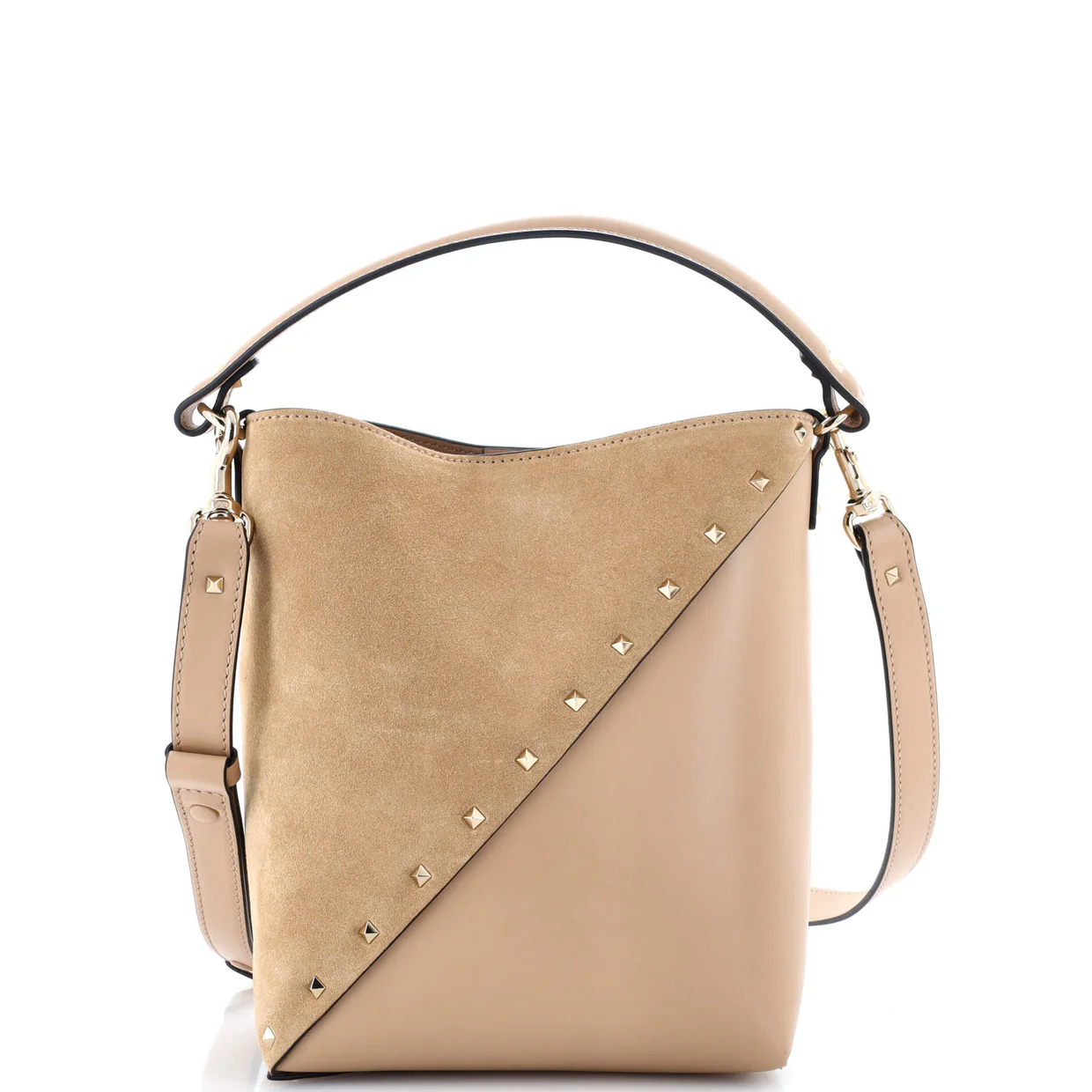 Rockstud Wispy Bucket Bag Leather and Suede Small - Deep Luxury