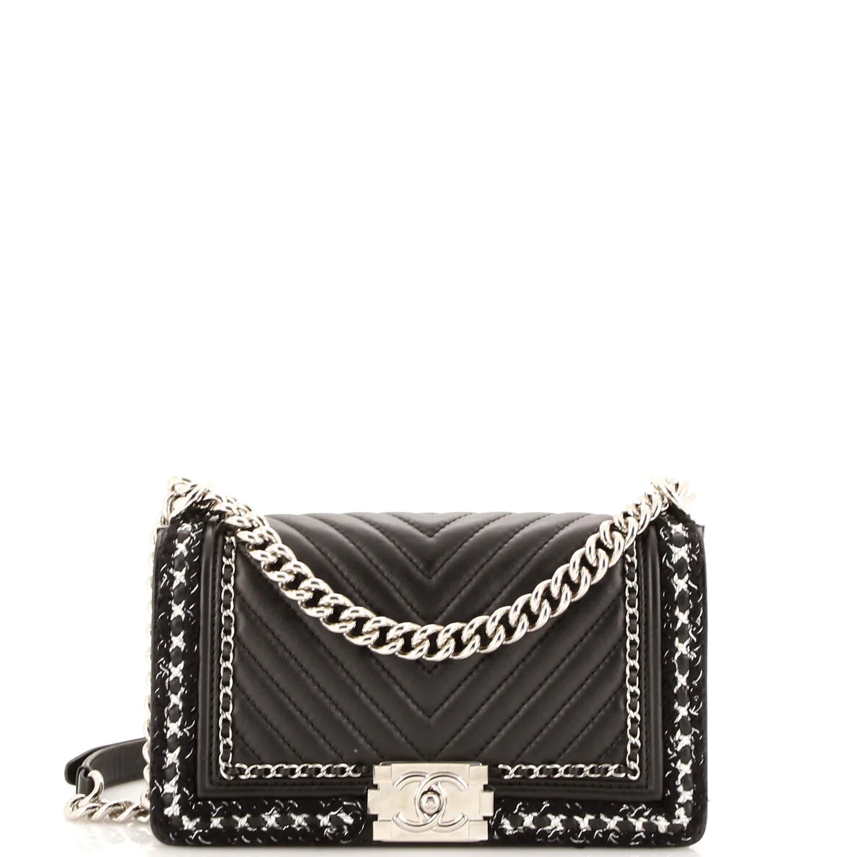 Jacket Boy Flap Bag Chevron Calfskin with Tweed Old Medium - Deep Luxury