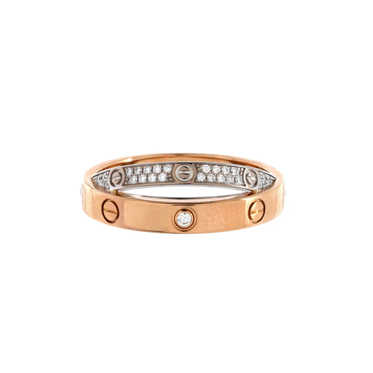 Love Double Ring 18K Rose Gold and 18K White Gold with Pave Diamonds - Deep Luxury