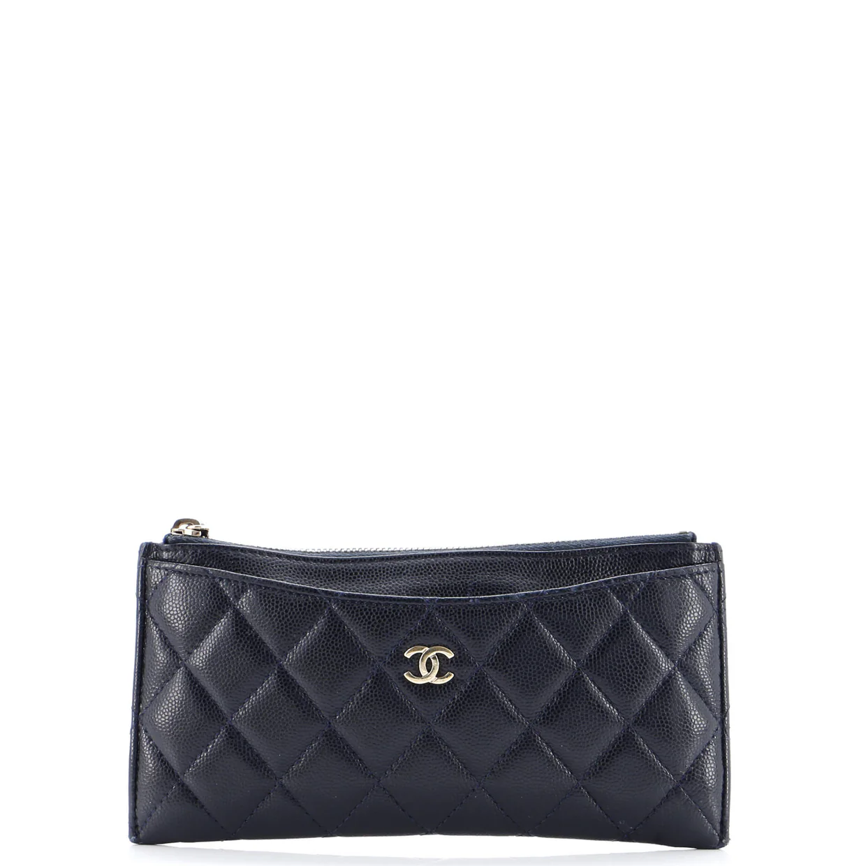 Classic Zip Pouch Quilted Caviar Long - Deep Luxury