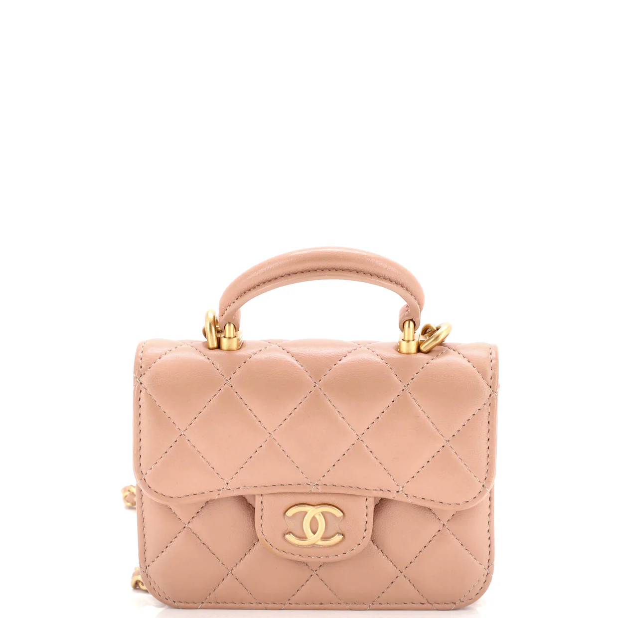 Top Handle Flap Coin Purse with Chain Quilted Lambskin - Deep Luxury