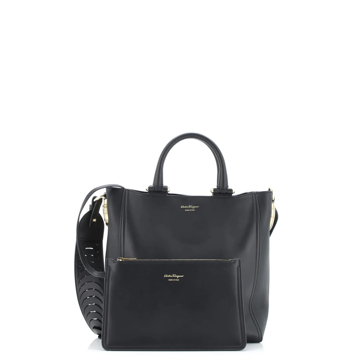 Gancio Top Handle Convertible Tote Leather Small - Deep Luxury