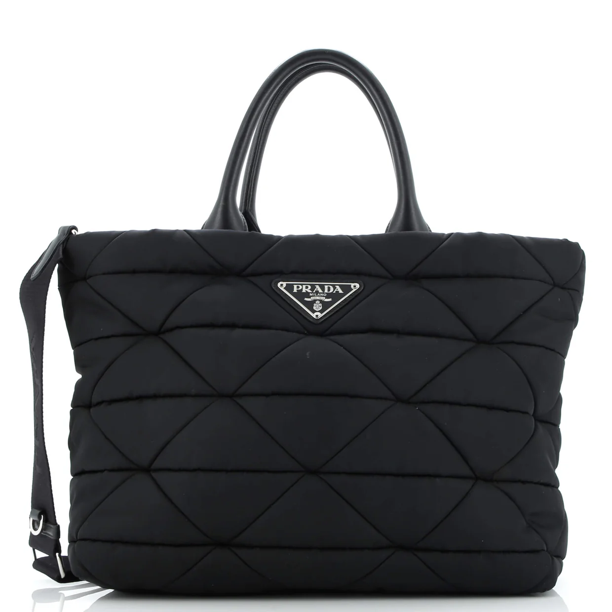 Padded Tote Bag Quilted Re-Nylon with Leather Medium - Deep Luxury
