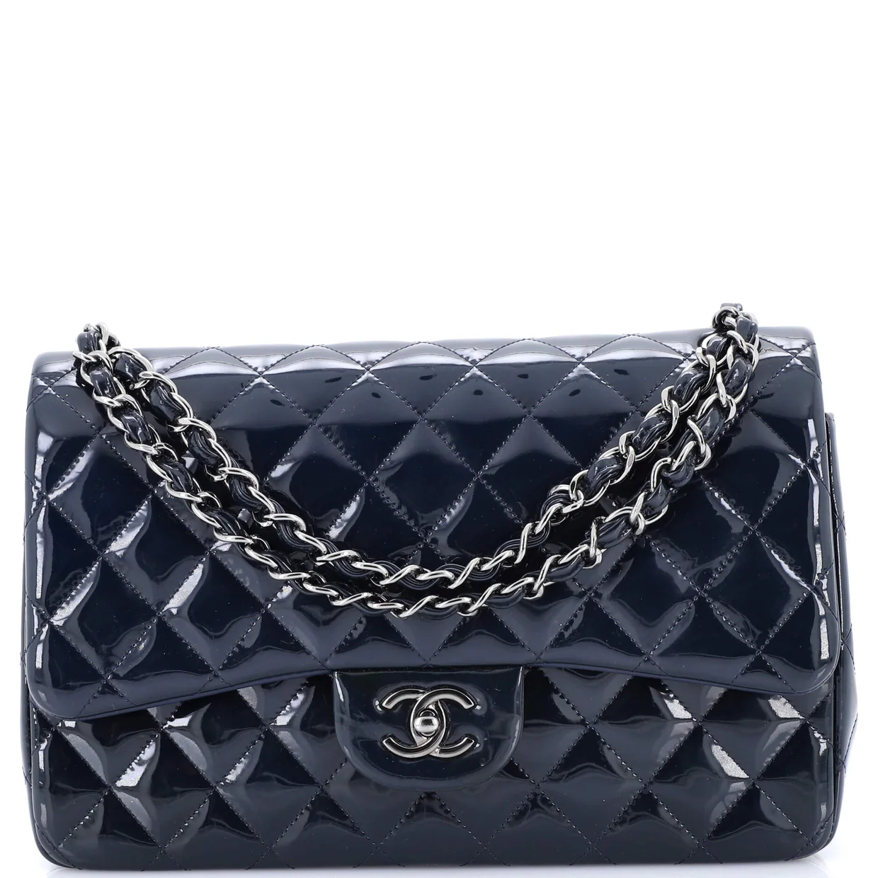 Classic Double Flap Bag Quilted Patent Jumbo - Deep Luxury