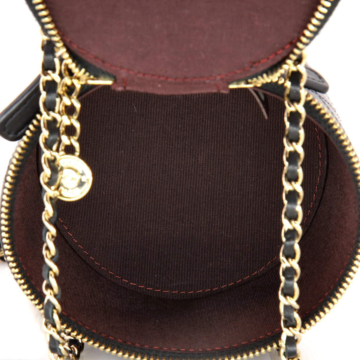 CC Round Vanity Case with Chain Quilted Lambskin Mini - Deep Luxury