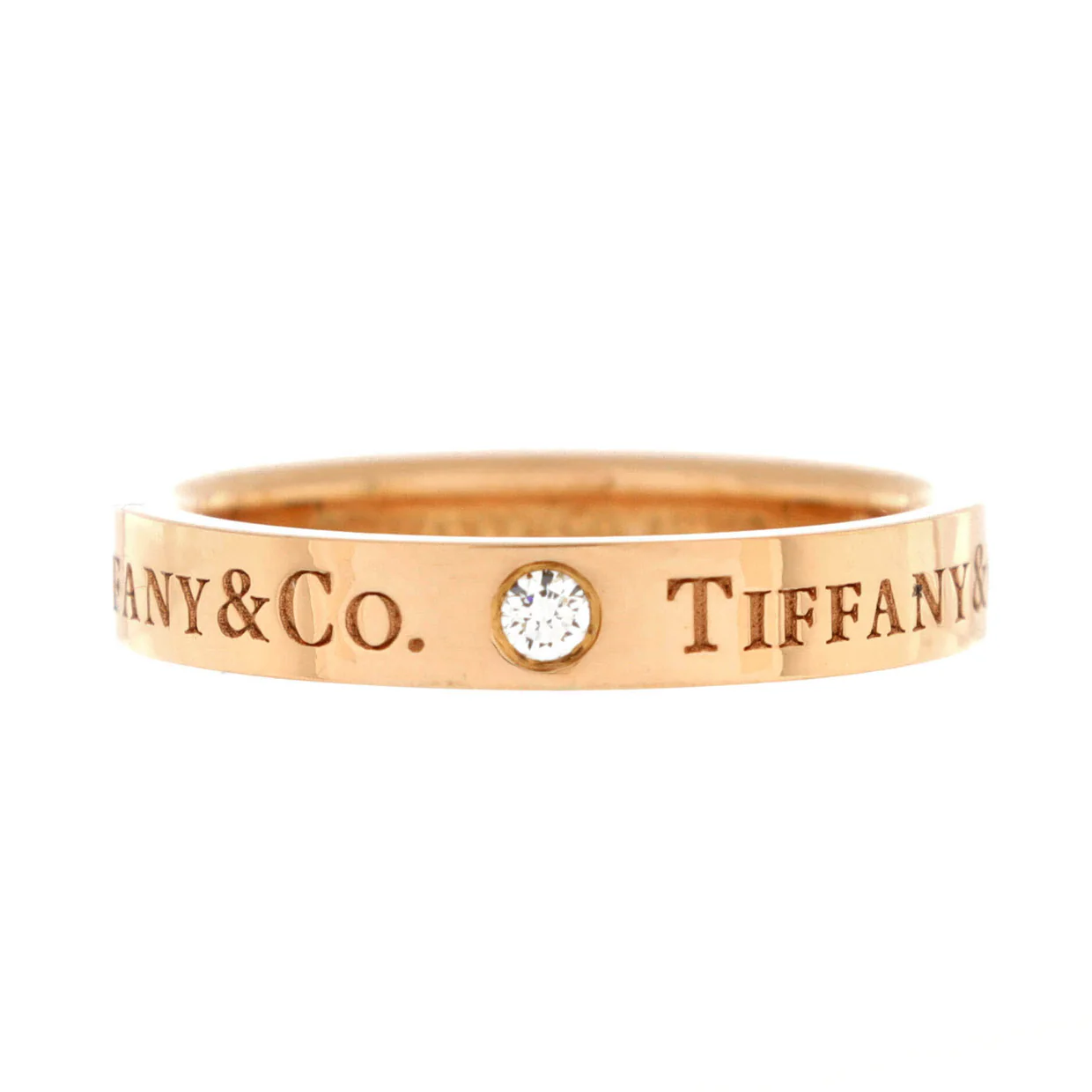 Logo Band Ring 18K Rose Gold with Diamonds 4mm - Deep Luxury