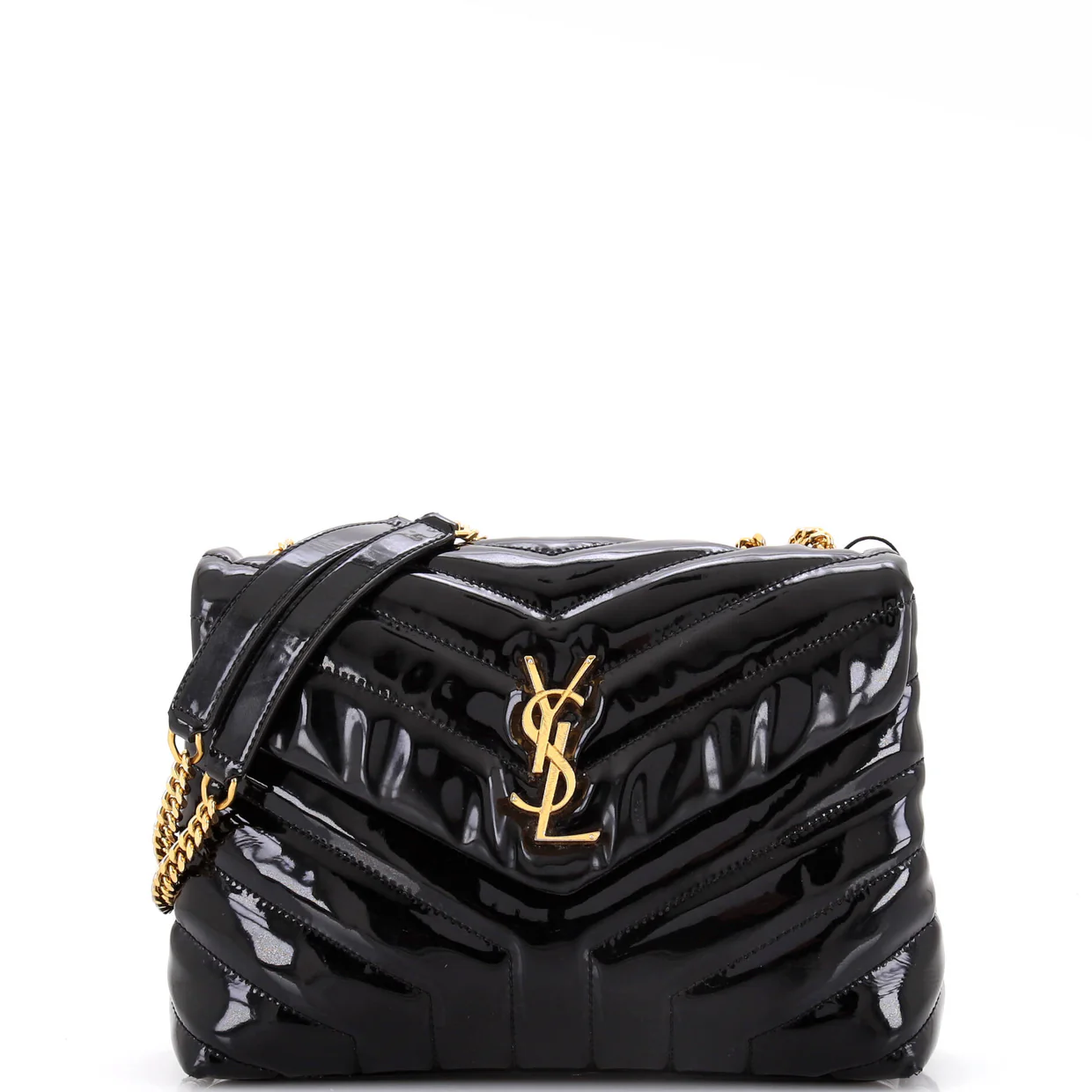 Loulou Shoulder Bag Matelasse Chevron Patent Small - Deep Luxury
