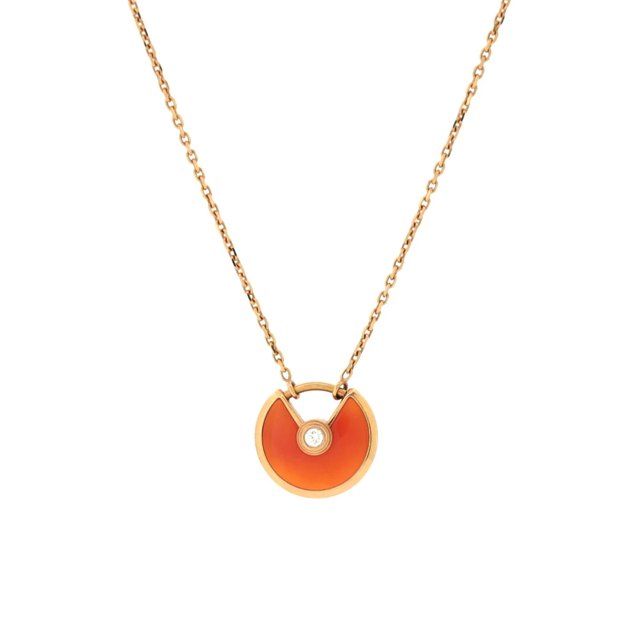Amulette de Cartier Pendant Necklace 18K Rose Gold with Carnelian and Diamond XS - Deep Luxury