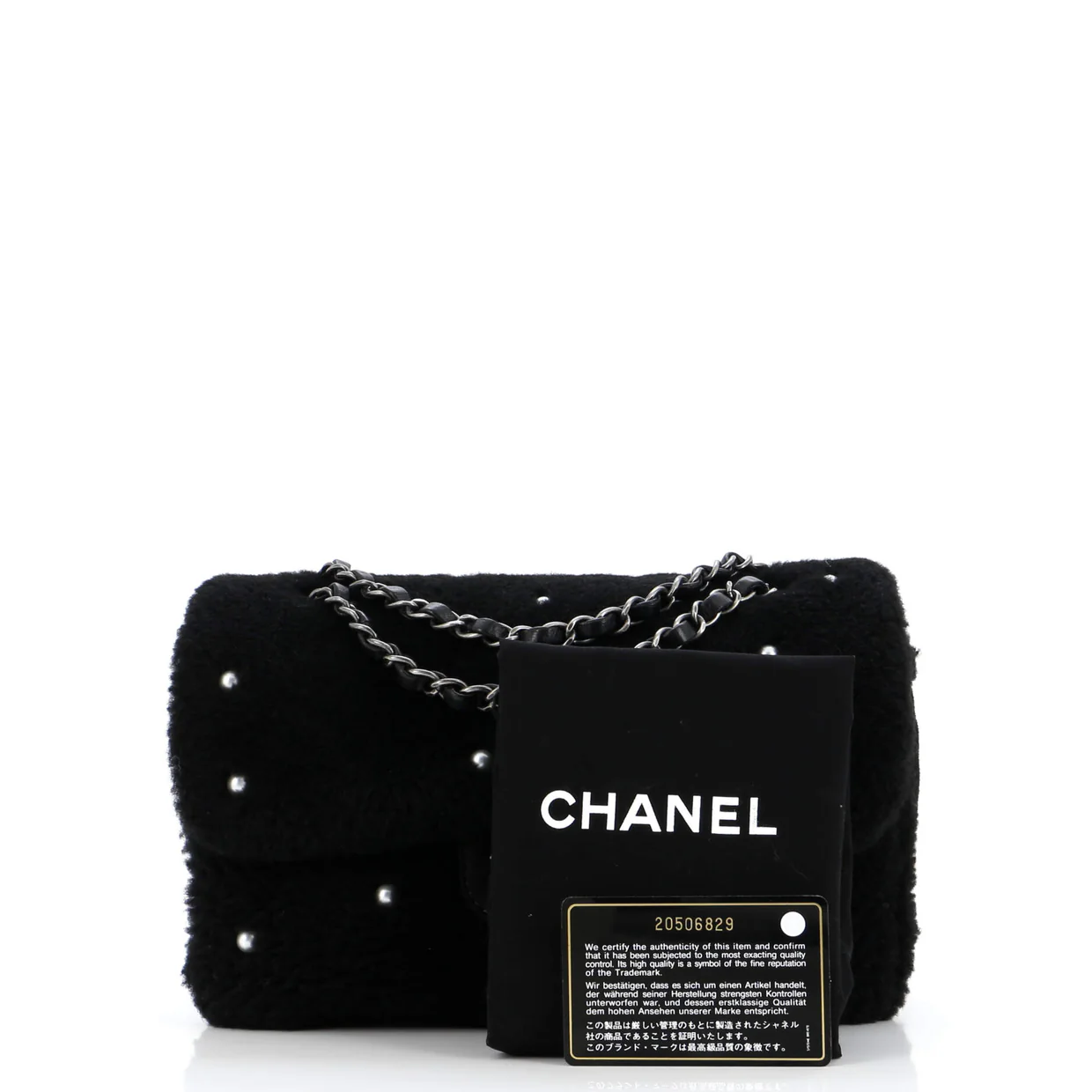 CC Chain Flap Bag Pearl Embellished Shearling Medium - Deep Luxury