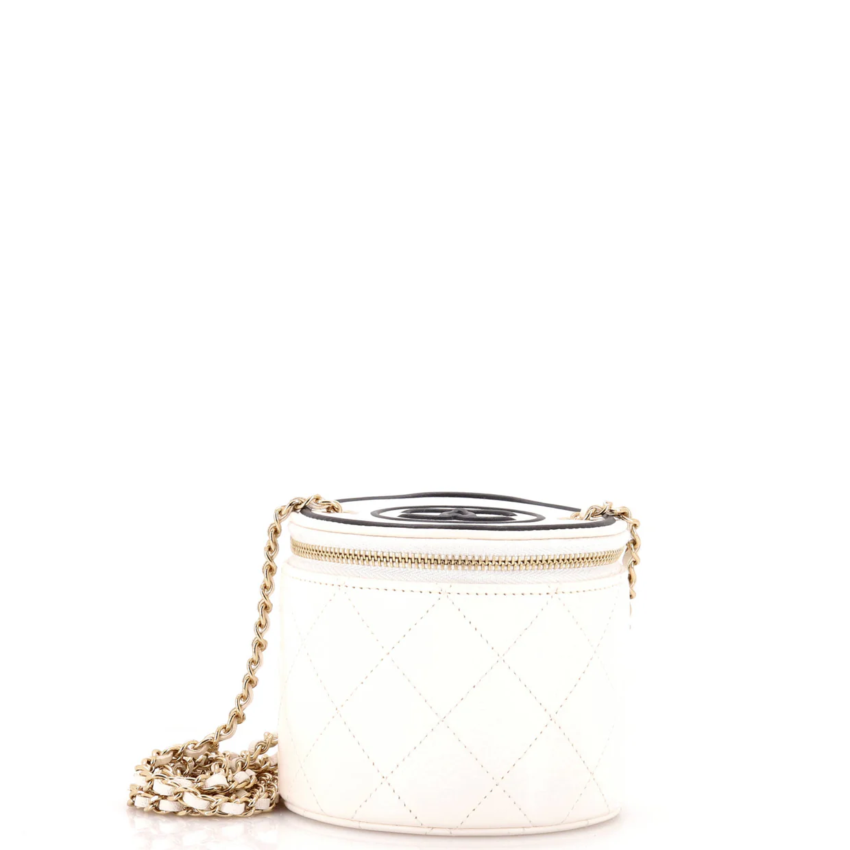 CC Round Vanity Case with Chain Quilted Lambskin Mini - Deep Luxury