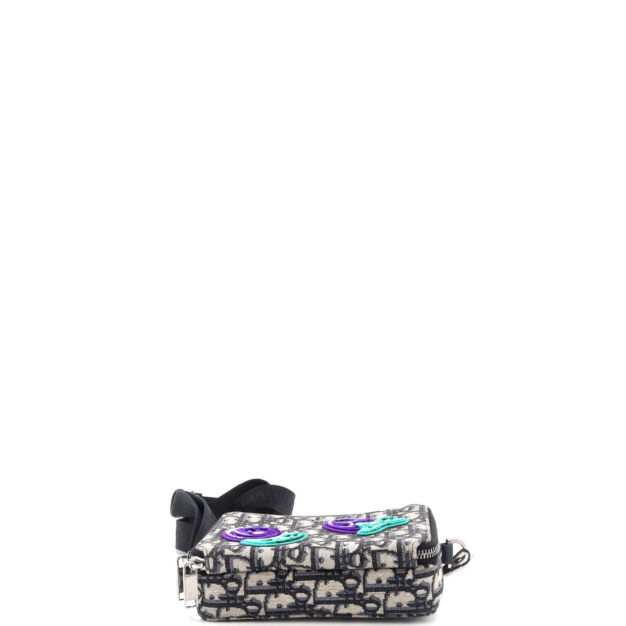 Kenny Scharf Double Zip Crossbody Pouch Oblique Canvas with Applique - Deep Luxury