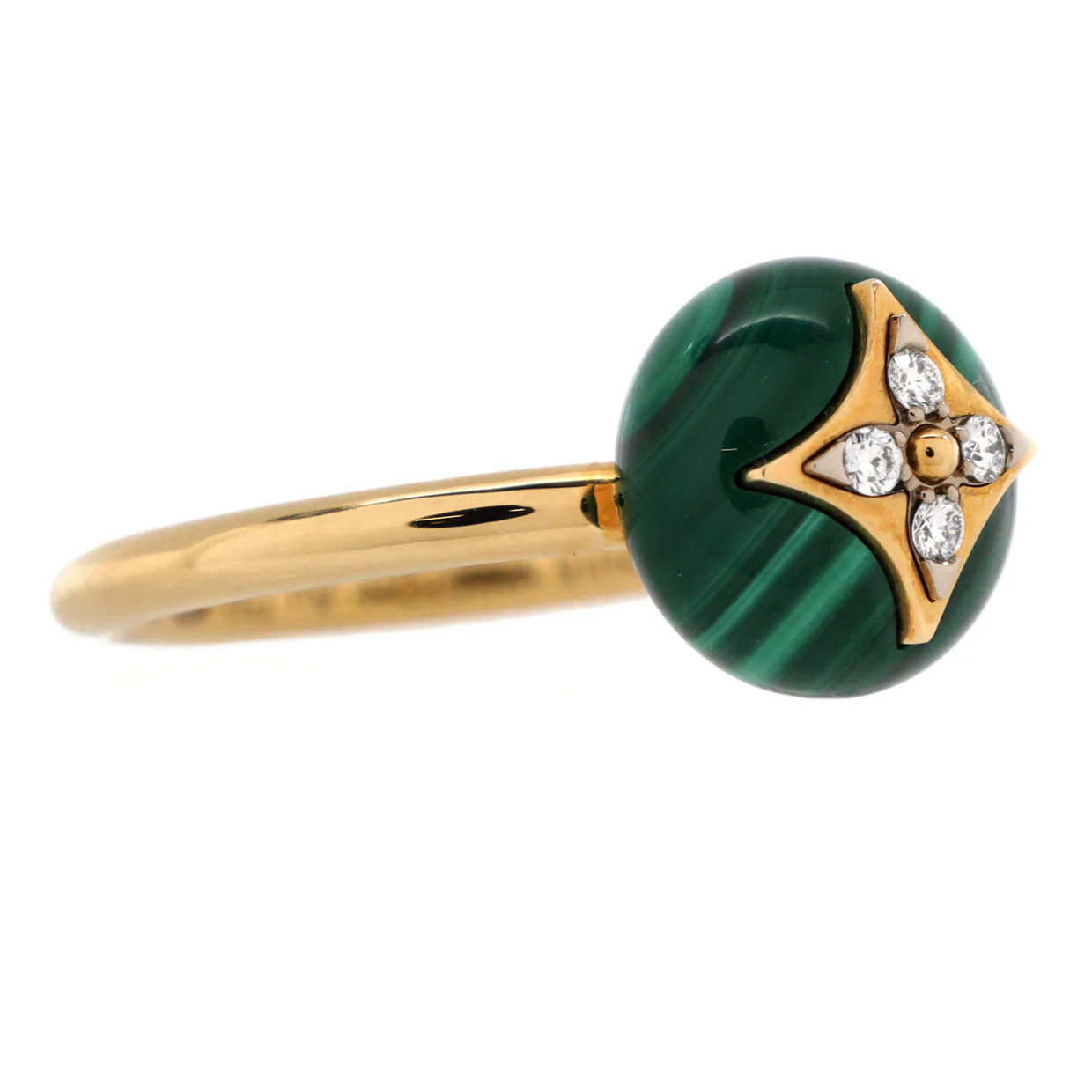 B Blossom Ring 18K Yellow Gold and 18K White Gold with Malachite and Diamonds - Deep Luxury