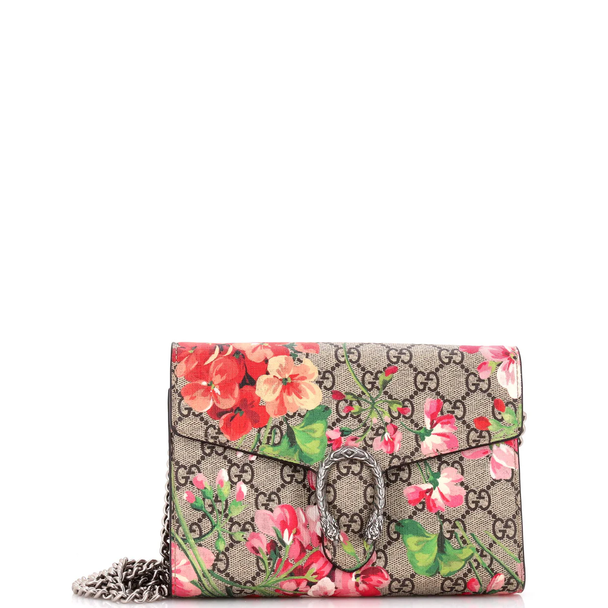 Dionysus Chain Wallet Blooms Print GG Coated Canvas Small - Deep Luxury