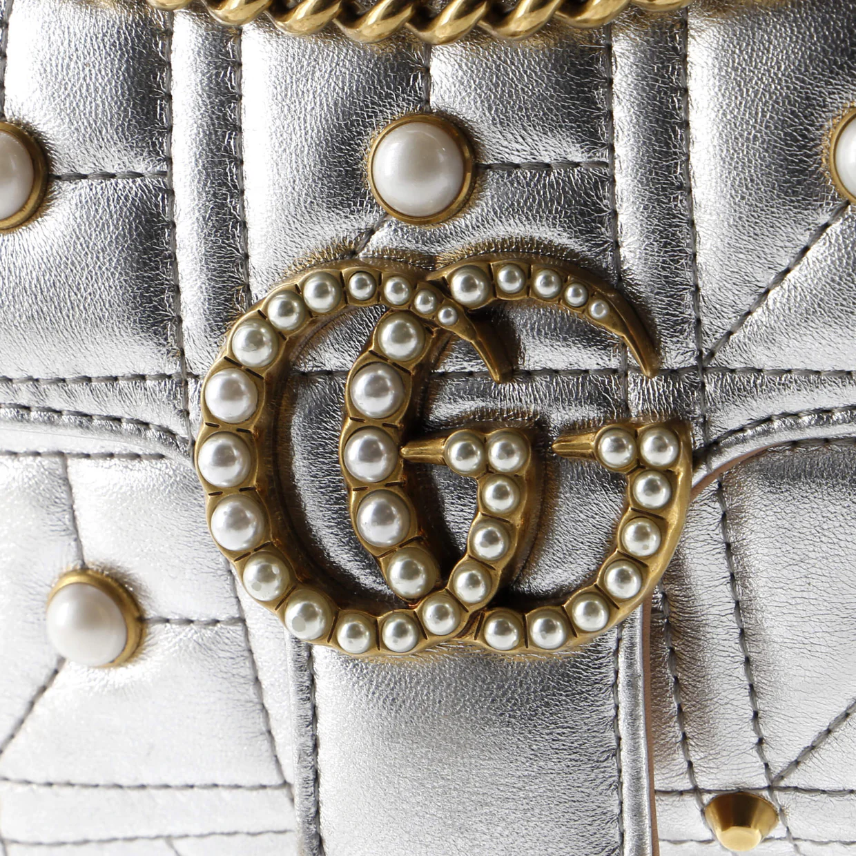 Pearly GG Marmont Flap Bag Embellished Matelasse Leather Mini - Deep Luxury
