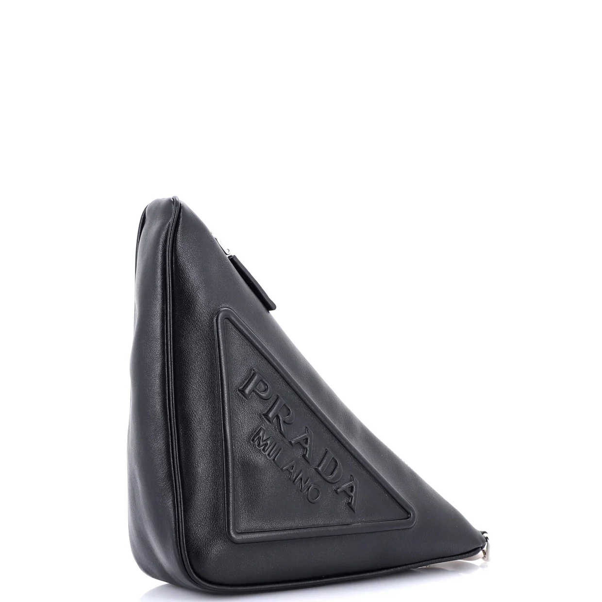 Triangle Logo Wristlet Pouch Embossed Leather - Deep Luxury