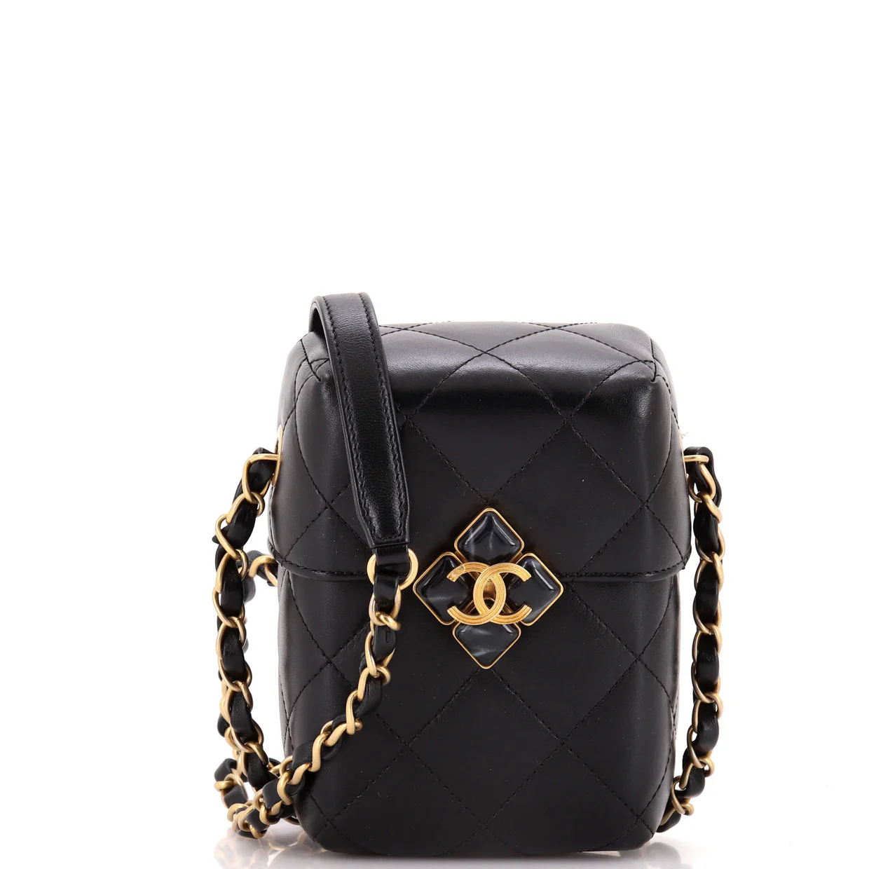 Diamond Lock CC Phone Holder Crossbody Bag Quilted Lambskin Mini - Deep Luxury