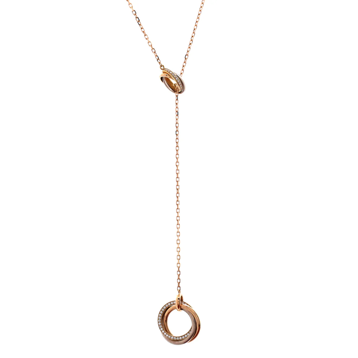Trinity Lariat Necklace 18K Tricolor Gold with Diamonds - Deep Luxury