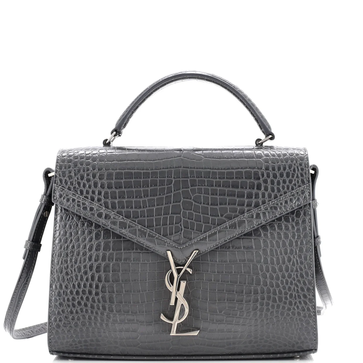 Cassandra Top Handle Bag Crocodile Embossed Leather Medium - Deep Luxury