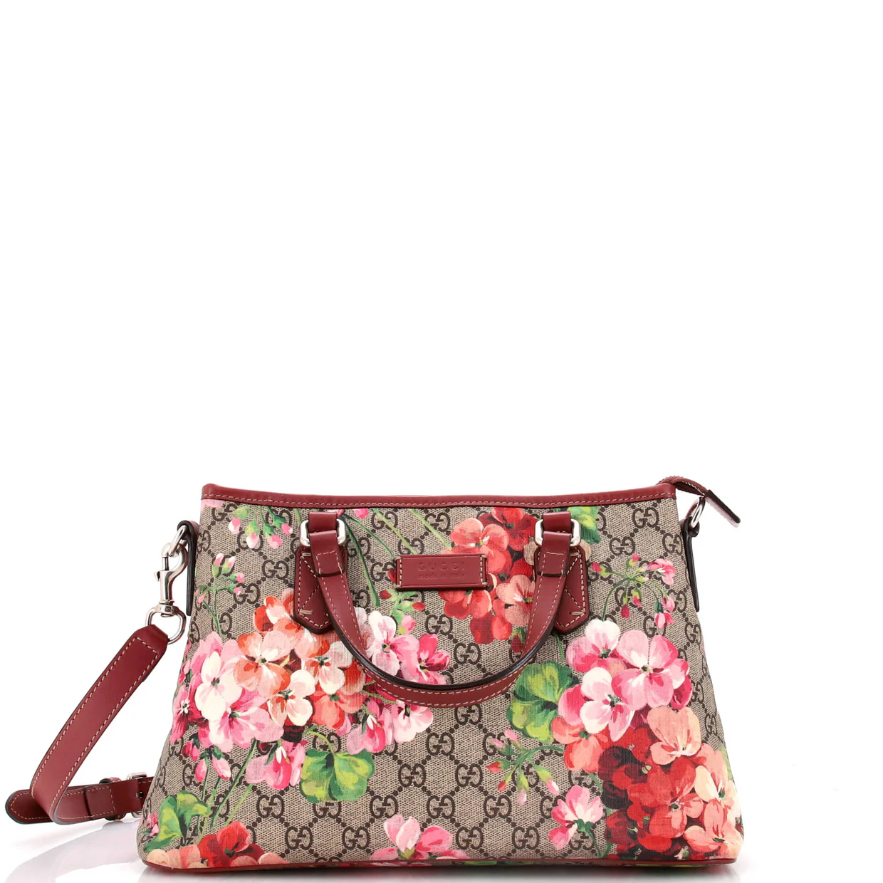 Convertible Zip Tote Blooms Print GG Coated Canvas Medium - Deep Luxury
