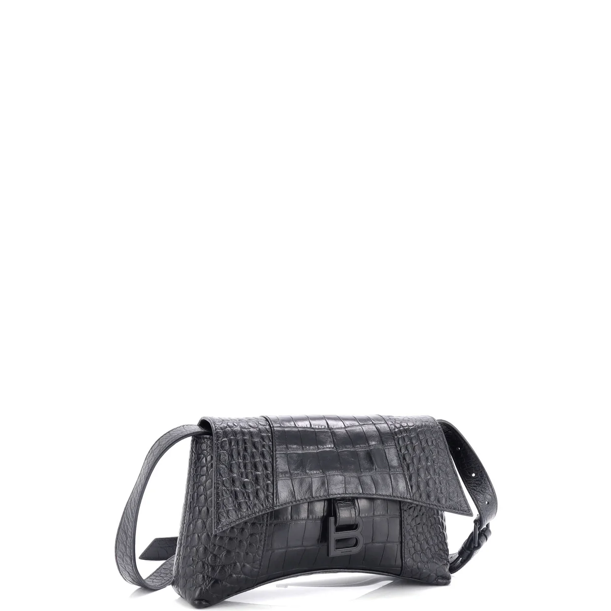 Hourglass Sling Shoulder Bag Crocodile Embossed Leather Small - Deep Luxury