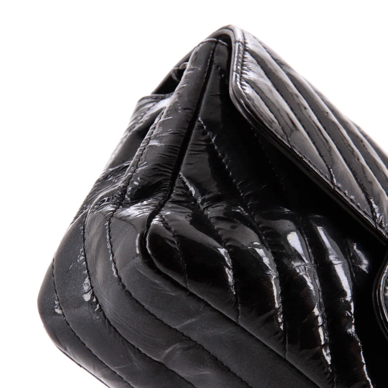 So Black Classic Single Flap Bag Chevron Crumpled Patent Mini - Deep Luxury