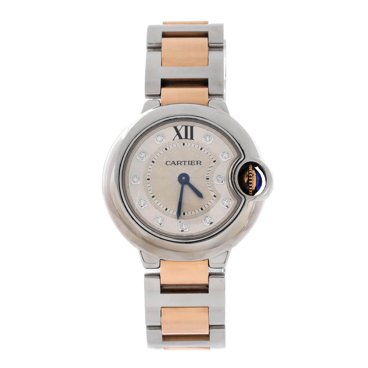 Ballon Bleu de Cartier Quartz Watch Stainless Steel and Rose Gold with Diamond Markers 28 - Deep Luxury