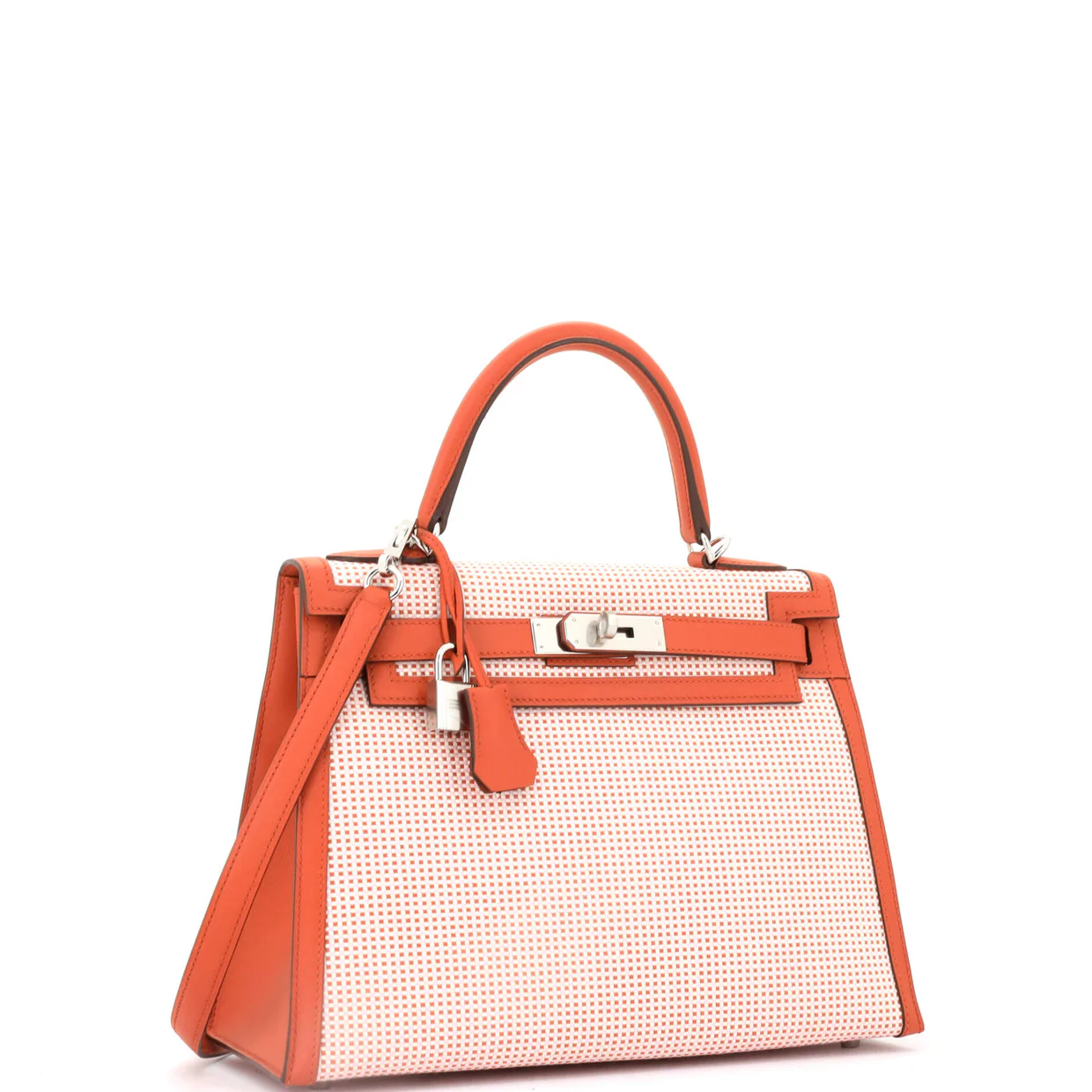Kelly Handbag Quadrille Canvas and Terre Battue Swift with Palladium Hardware 28 - Deep Luxury