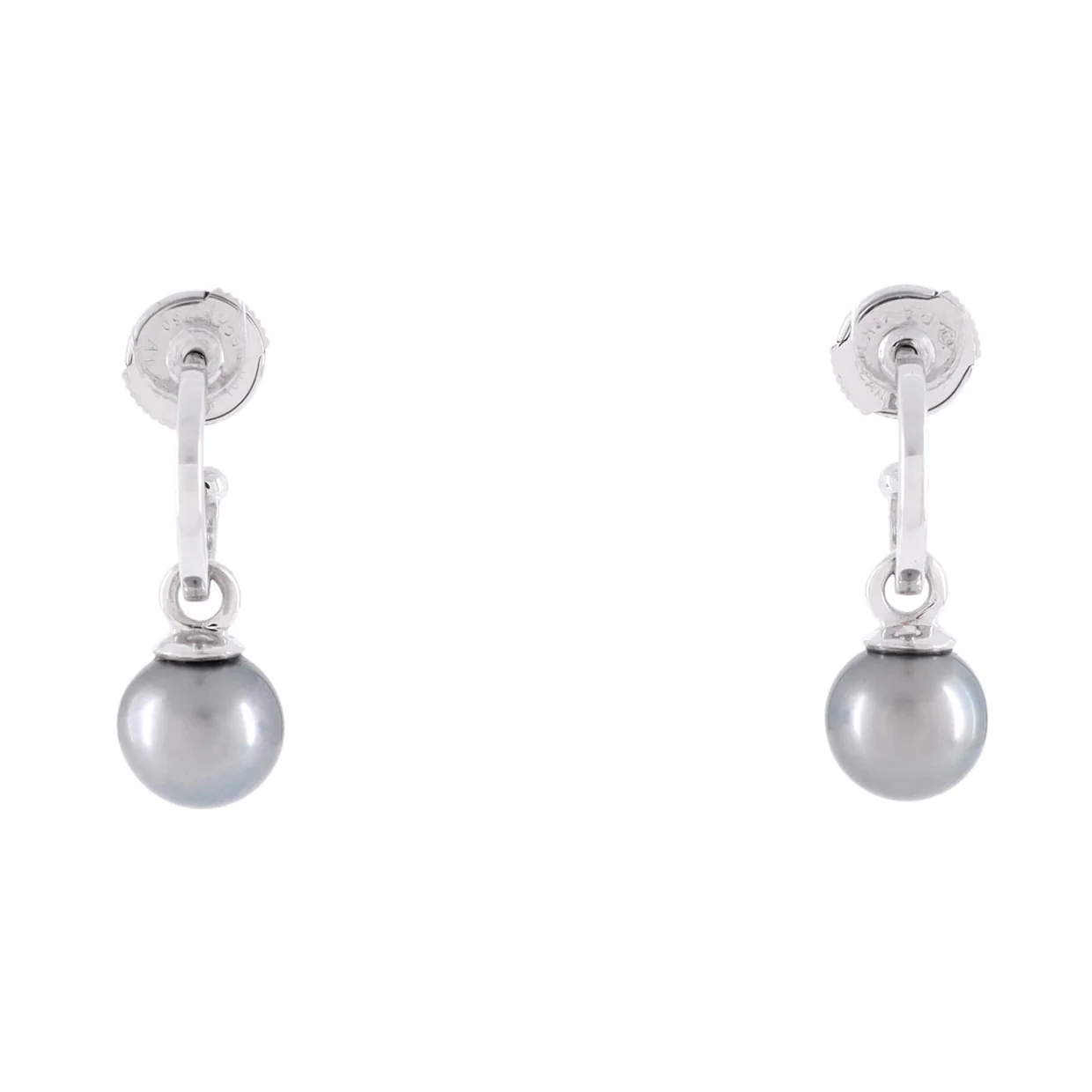 Drop Hoop Earrings 18K White Gold and Pearl - Deep Luxury