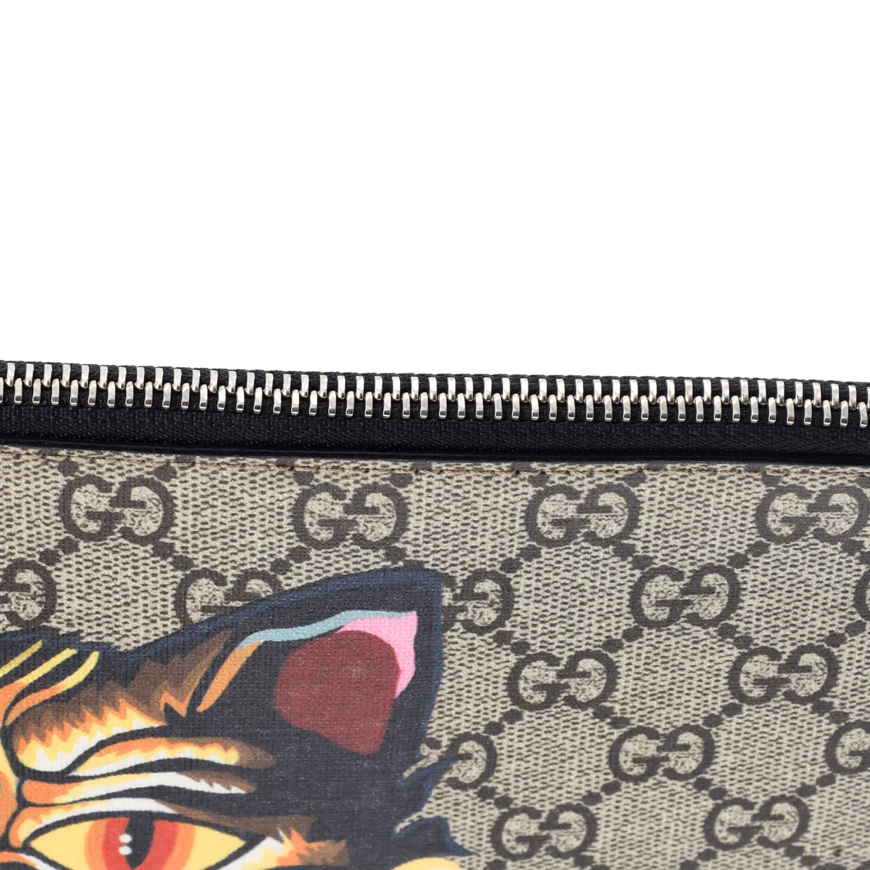 Zipped Pouch Angry Cat GG Coated Canvas Large - Deep Luxury