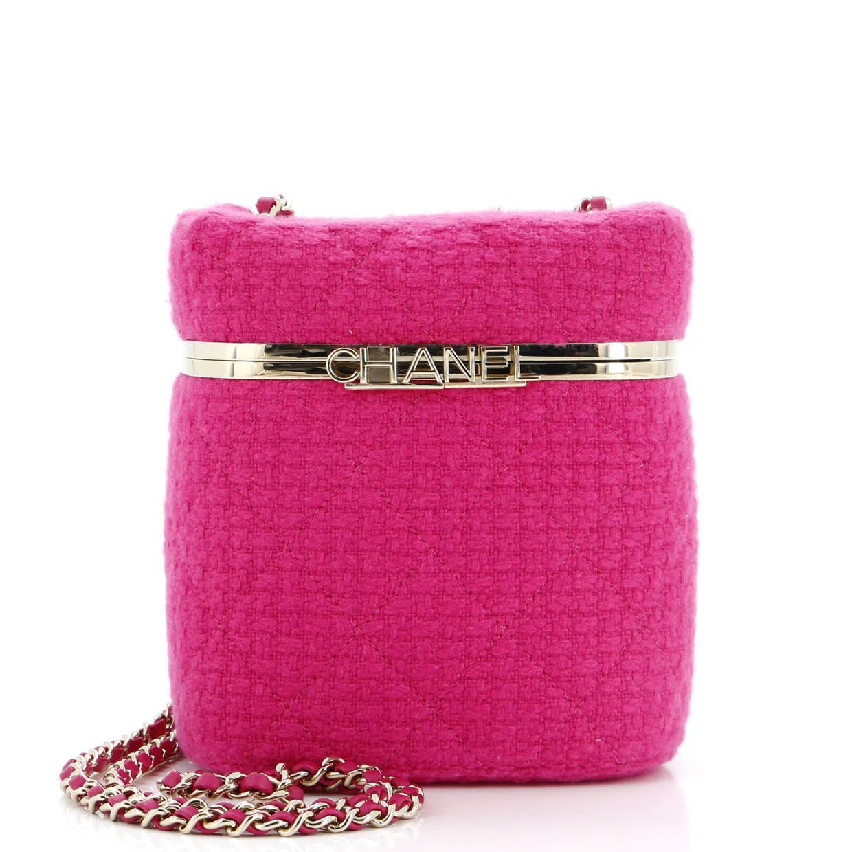 Logo Box Vanity Case with Chain Quilted Tweed Small - Deep Luxury