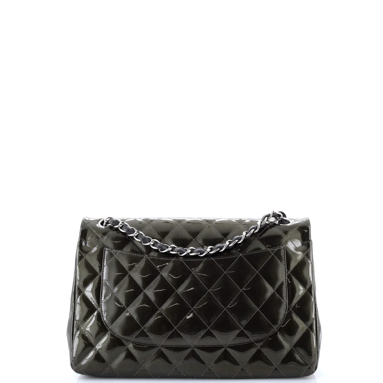 Classic Double Flap Bag Quilted Striated Metallic Patent Jumbo - Deep Luxury