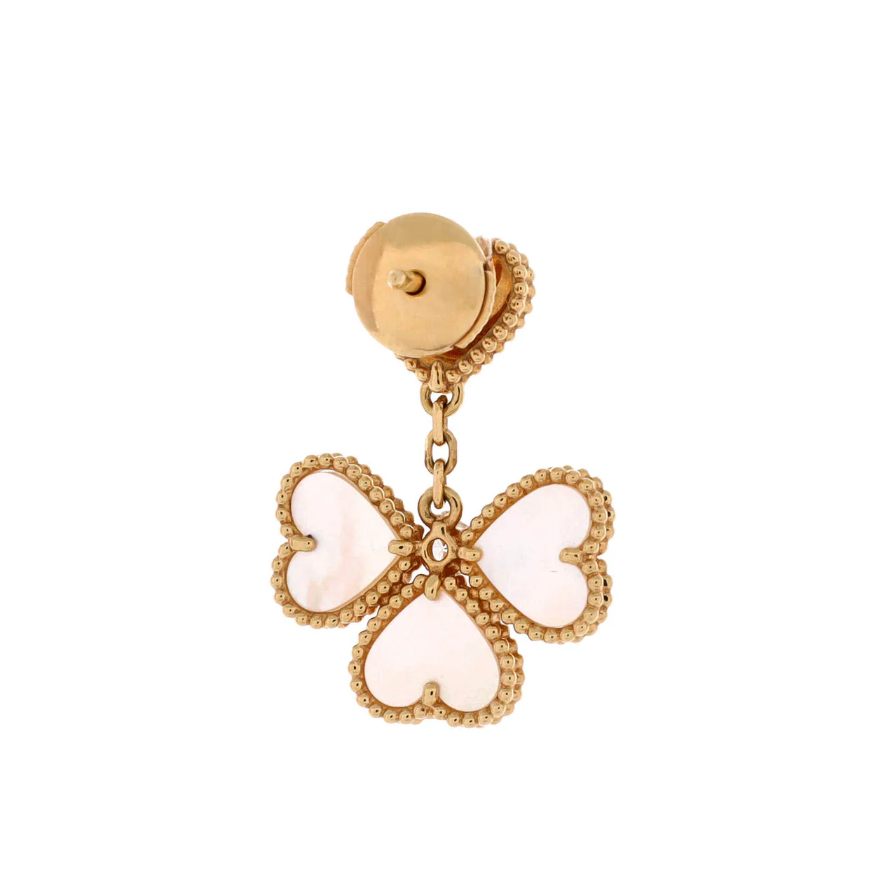 Sweet Alhambra Effeuillage Heart Earrings 18K Yellow Gold with Mother of Pearl and Diamonds - Deep Luxury