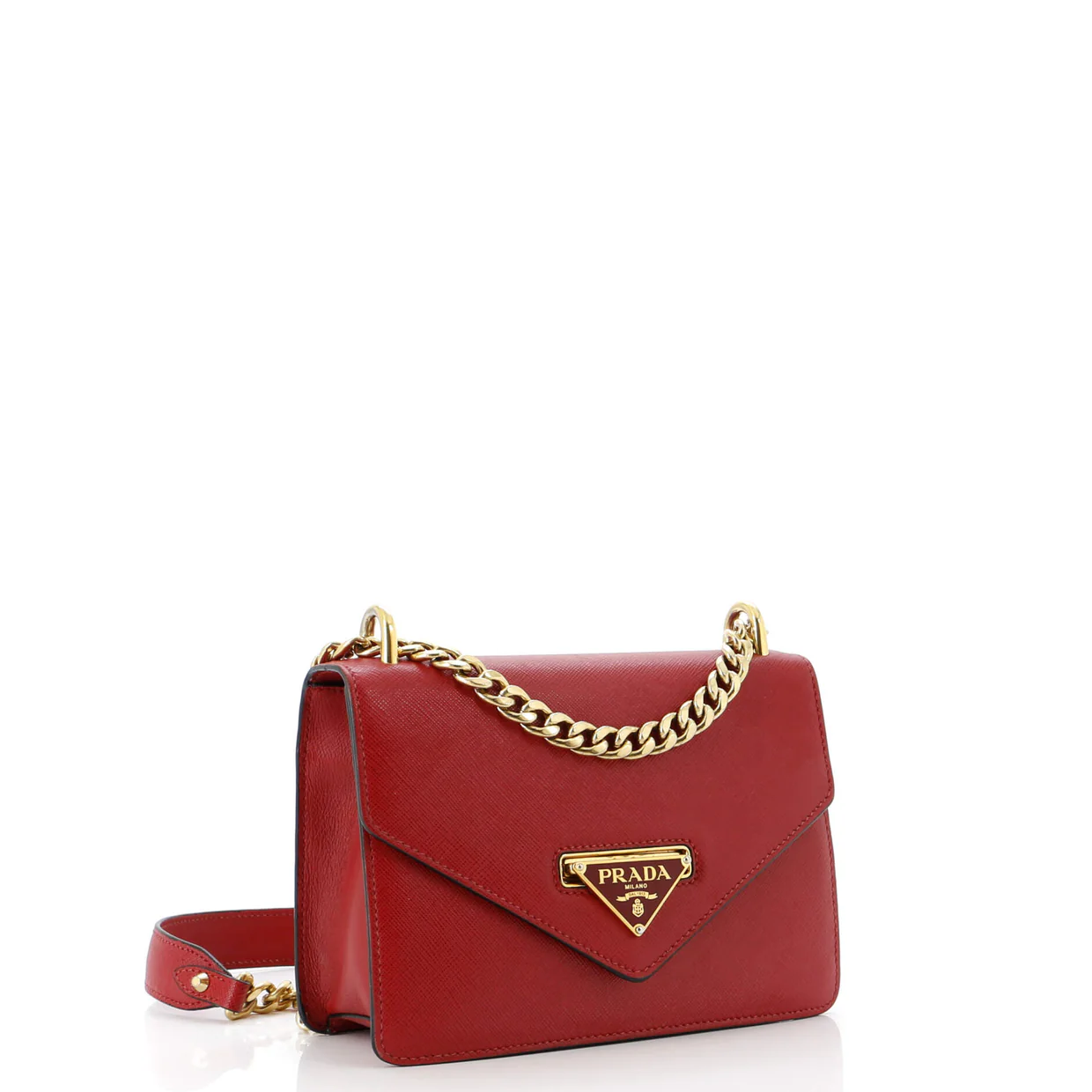 Flip Lock Chain Shoulder Bag Saffiano Leather Small - Deep Luxury